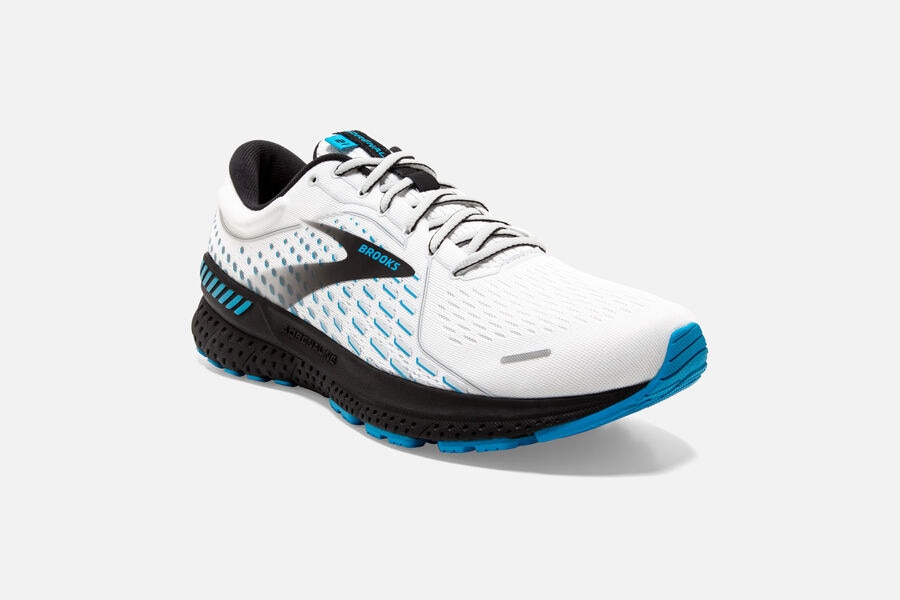 Brooks Running Shoes - Adrenaline GTS 21 Road Mens - White/Black/Blue - IHT-095674